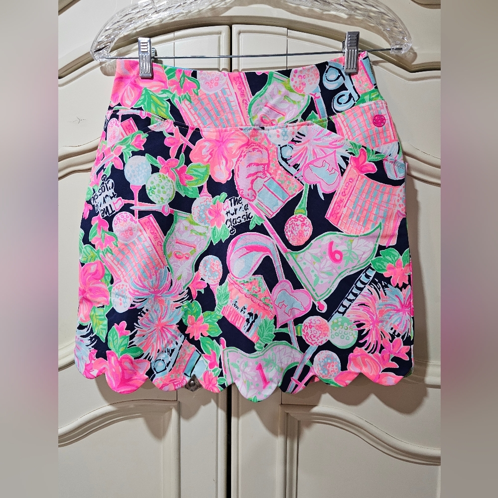 Lilly Pulitzer Sz 0 Luxletic Monica Scallop Golf Skort High Tide Navy UPF 50+